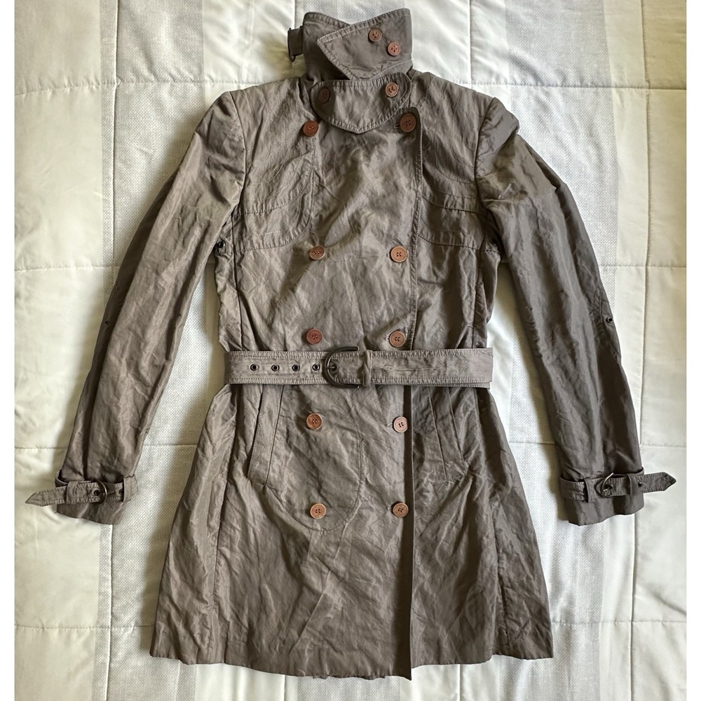 Stella McCartney Iridescent Taupe Crinkled Double Breasted Trench Coat 40 READ